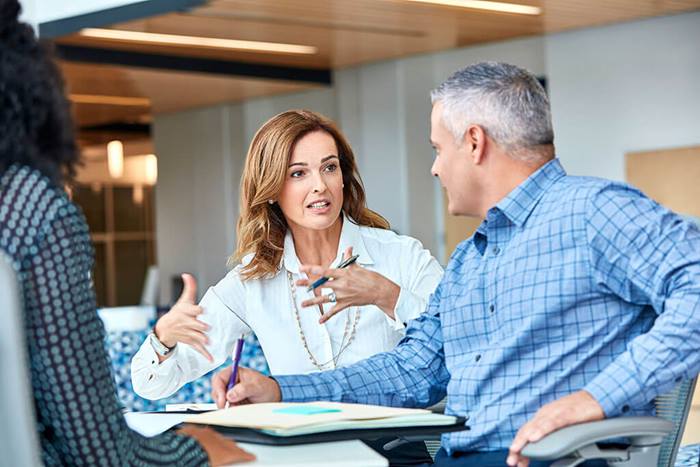 professional woman engaged in conversation